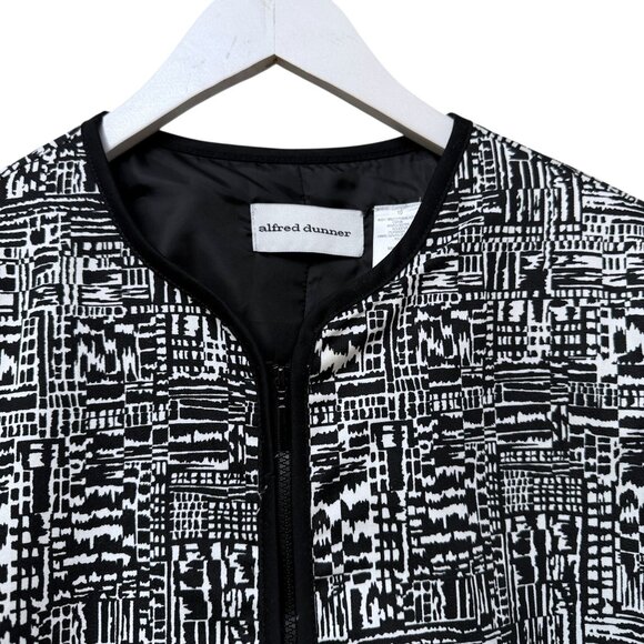 Alfred Dunner Womens Jacket Size 10 Black Print Cotton Blend Zip Front Blazer - Picture 3 of 9